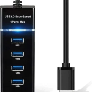 موزع USB 3.0 4منافذ فائقة السرعة 5 جيجابايت في الثانية)، موزع للكمبيوتر واللاب توب، بطول 30 سم أسود