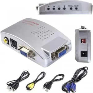 محول كابل الفيجا إلى كابل فيديو اوديو ار سي ايه لتحويل اشارة الـ VGA إلى اشارة فيديو - S أو RCA بالوان الفضاء اللوني ار جي بي ونقل الصورة إلى التلفزيون - فضي